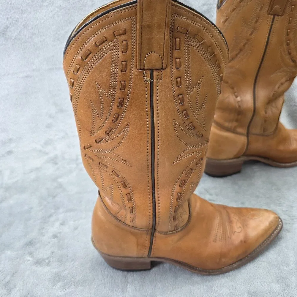 Double-H Western Leather Boots Brown USA Union Made Size 8.5 B